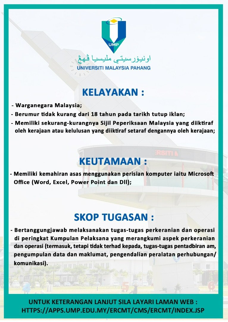 Iklan Jawatan Universiti Malaysia Pahang Ump Pekerja Sambilan