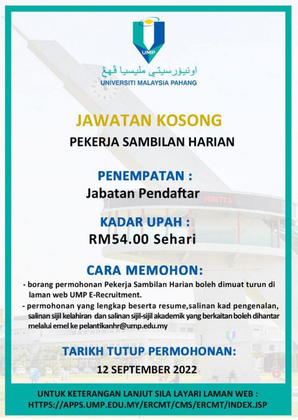 Iklan Jawatan Universiti Malaysia Pahang • Portal Kerja Kosong Graduan