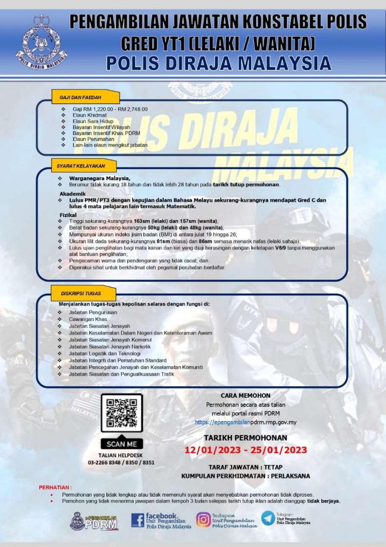 Iklan Pengambilan Jawatan Polis Diraja Malaysia (PDRM) • Portal Kerja ...