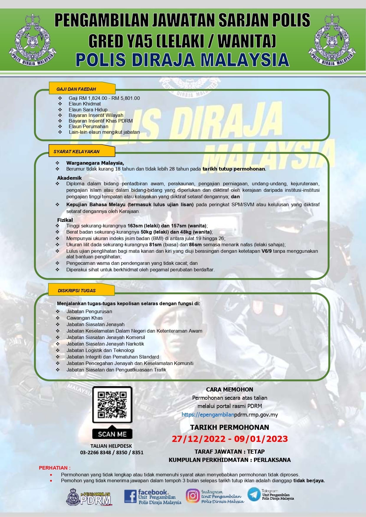 Iklan Pengambilan Jawatan Polis Diraja Malaysia (PDRM) • Portal Kerja ...