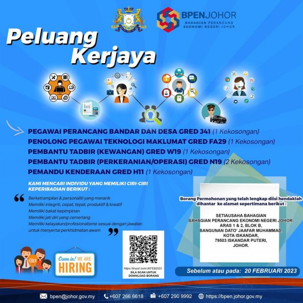 Iklan Jawatan Bahagian Perancang Ekonomi Negeri Johor • Portal Kerja Kosong Graduan