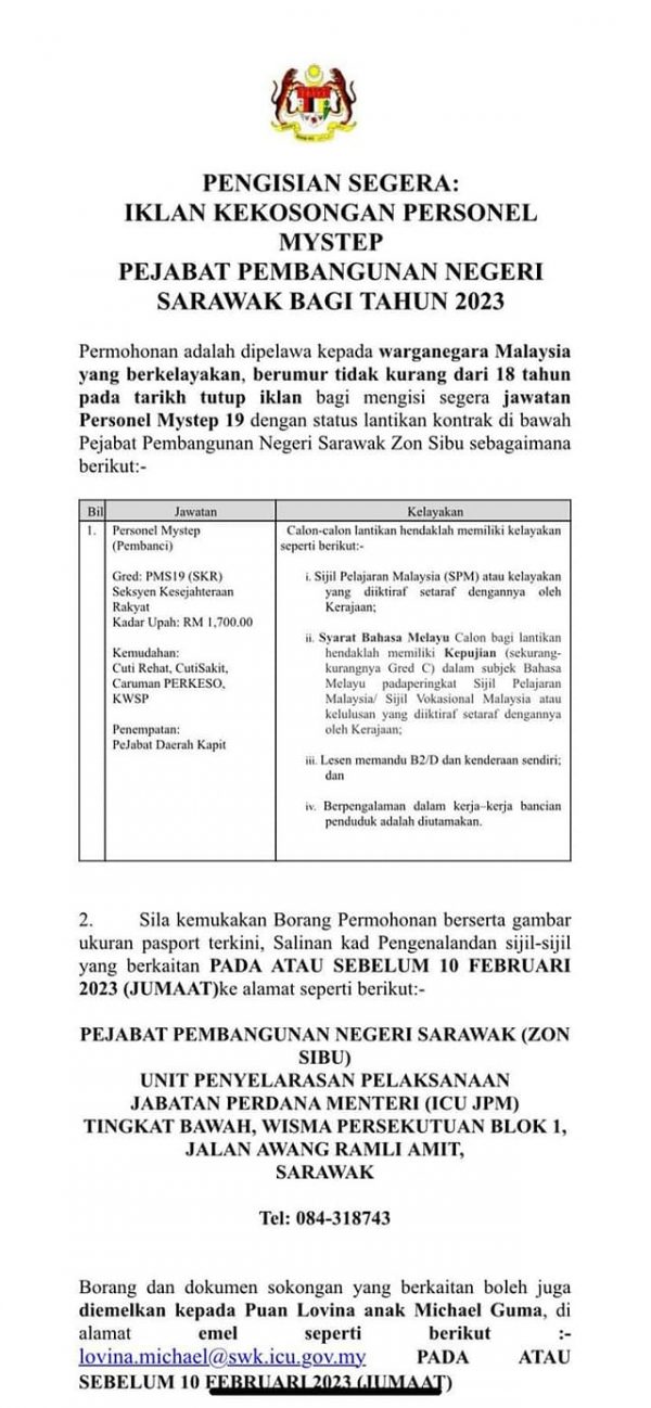 Iklan Jawatan Pejabat Pembangunan Negeri • Portal Kerja Kosong Graduan