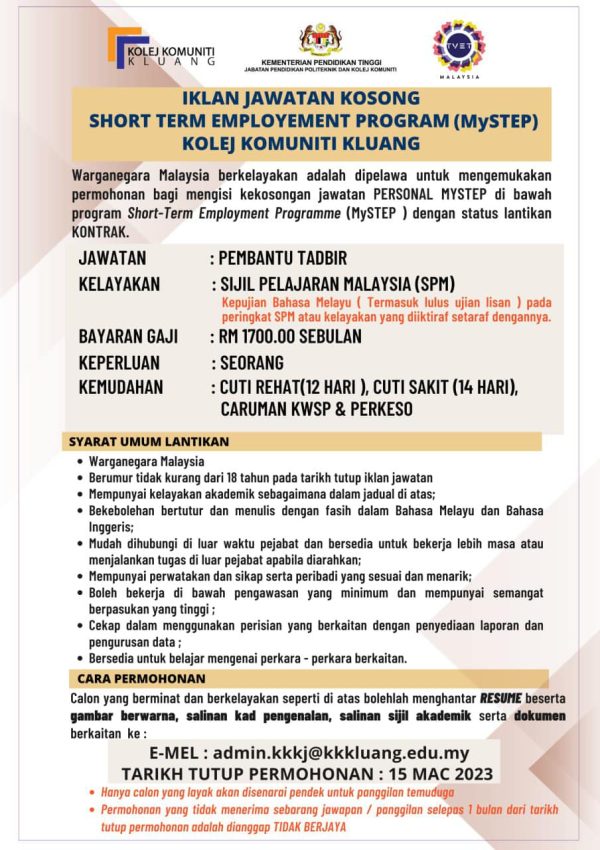 Iklan Jawatan Kolej Komuniti Kluang • Portal Kerja Kosong Graduan