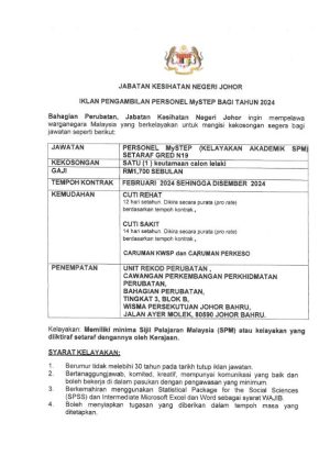 Iklan Jawatan Kosong Jabatan Kesihatan Negeri Johor • Portal Kerja ...