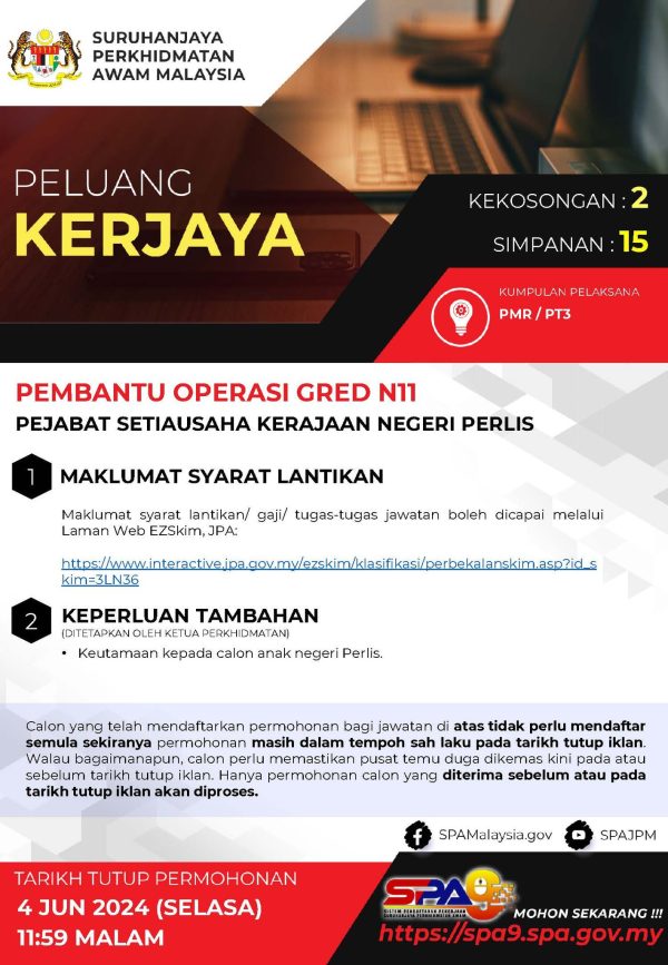 Iklan Jawatan Kosong Pejabat Setiausaha Kerajaan Negeri Perlis • Portal ...