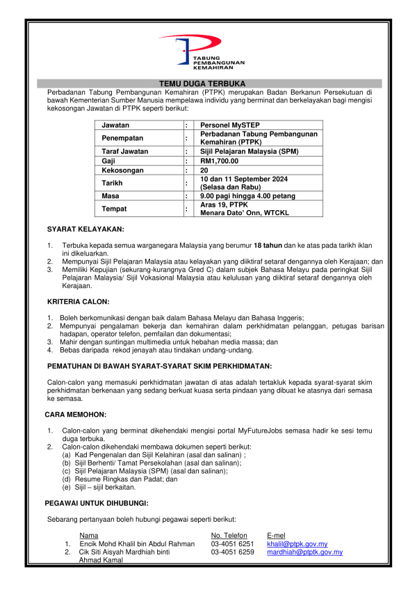 IKLAN KEKOSONGAN JAWATAN PERSONEL MYSTEP SPM 10092024 600x848