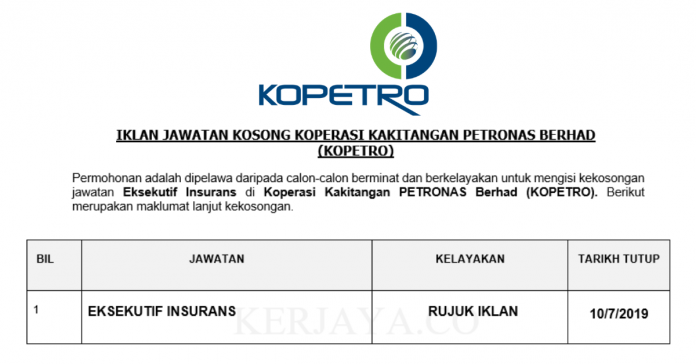 Permohonan Jawatan Kosong Terkini Koperasi Kakitangan PETRONAS Berhad (KOPETRO) Permohonan Jawatan Kosong Terkini Koperasi Kakitangan PETRONAS Berhad (KOPETRO)