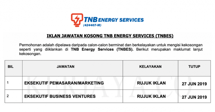Permohonan Jawatan Kosong Terkini TNB Energy Services Permohonan Jawatan Kosong Terkini TNB Energy Services