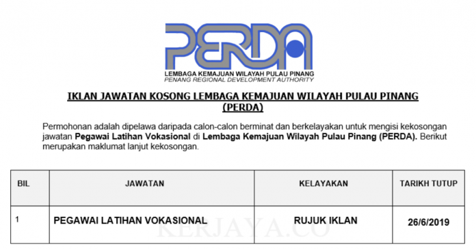 Permohonan Jawatan Kosong Terkini Lembaga Kemajuan Wilayah Pulau Pinang (PERDA) Permohonan Jawatan Kosong Terkini Lembaga Kemajuan Wilayah Pulau Pinang (PERDA)