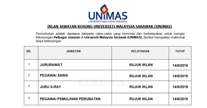 Permohonan Jawatan Kosong Terkini Universiti Malaysia Sarawak (UNIMAS) Permohonan Jawatan Kosong Terkini Universiti Malaysia Sarawak (UNIMAS)
