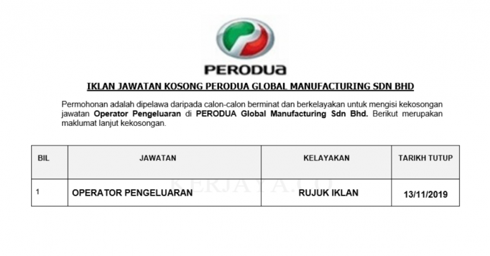 Iklan Jawatan Kosong Perodua - Helowini