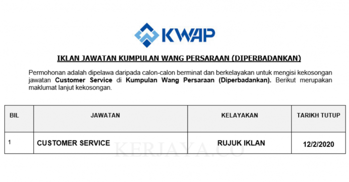 Permohonan Jawatan Kosong Kumpulan Wang Persaraan (KWAP ...