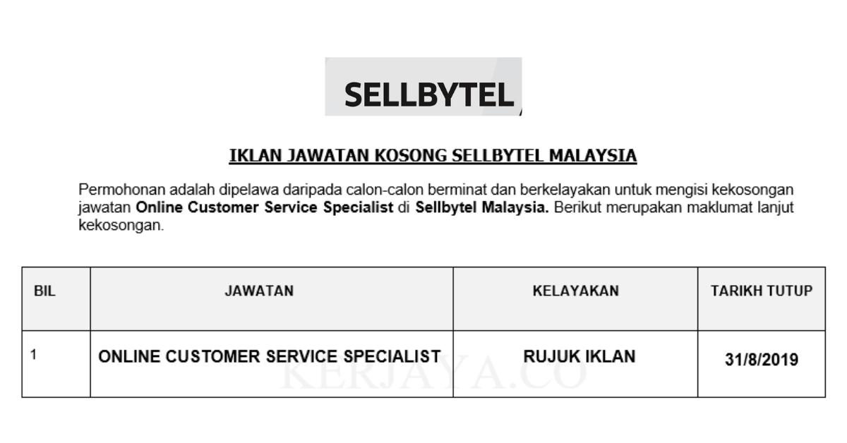 Permohonan Jawatan Kosong Sellbytel Malaysia ~ Online ...