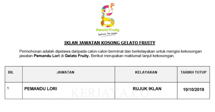 Gelato Fruity ~ Pemandu Lori Gelato Fruity ~ Pemandu Lori