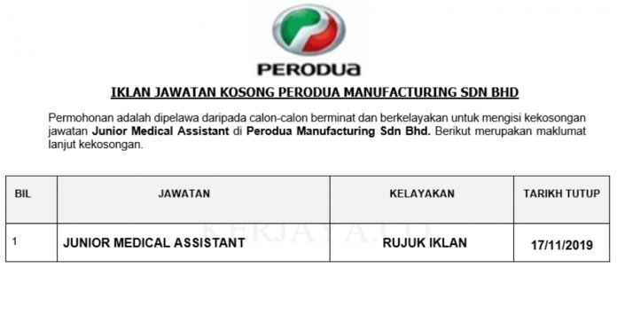 Permohonan Jawatan Kosong Perodua Manufacturing Sdn Bhd 