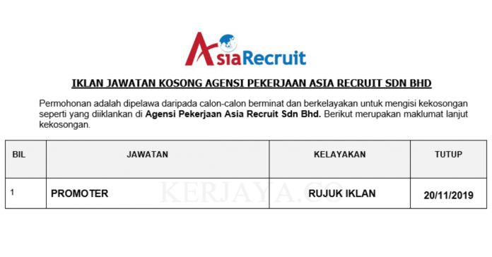 Agensi Pekerjaan Asia Recruit Sdn Bhd _ Promoter