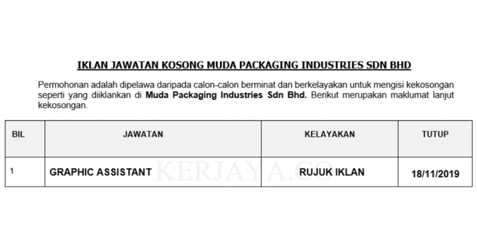 Muda Packaging Industries Sdn Bhd _ Graphic Assistant