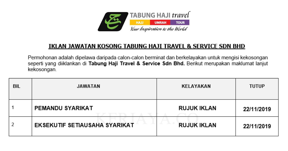 Permohonan Jawatan Kosong Tabung Haji Travel & Service Sdn ...