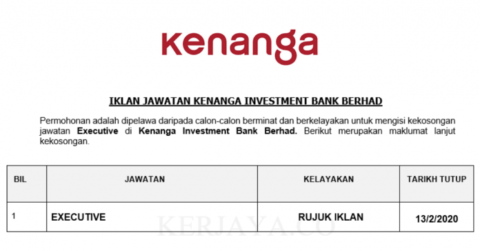 Permohonan Jawatan Kosong Kenanga Investment Bank Berhad ...