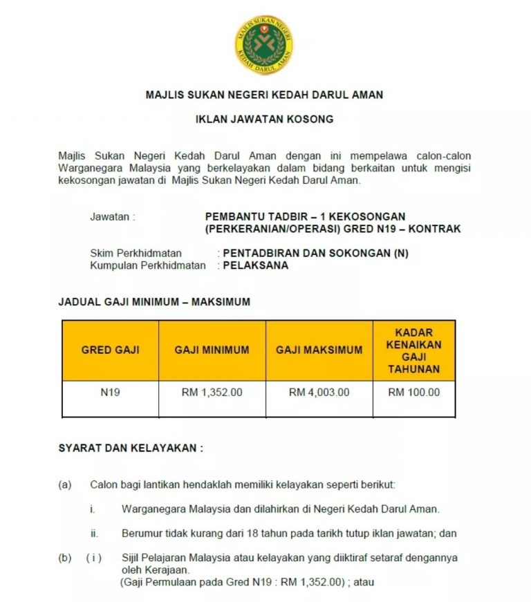 Jawatan Kosong Majlis Sukan Negeri Kedah • Portal Kerja ...