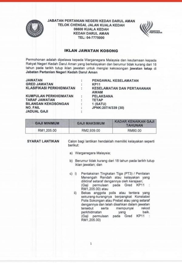 Iklan Jawatan Jabatan Pertanian Malaysia • Portal Kerja ...