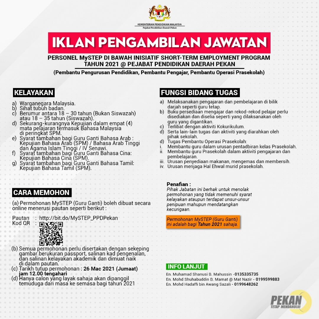 Iklan Jawatan Pejabat Pendidikan Daerah Pekan • Portal ...