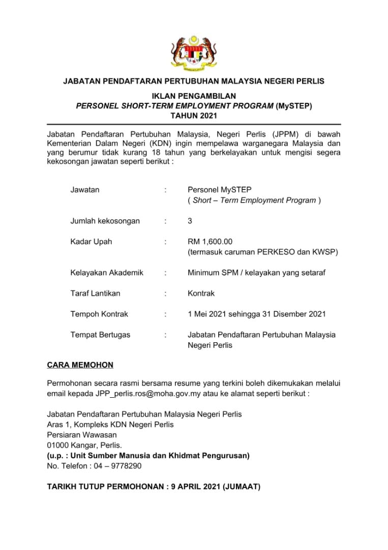 Iklan Jabatan Pendaftaran Pertubuhan Malaysia • Portal Kerja Kosong Graduan