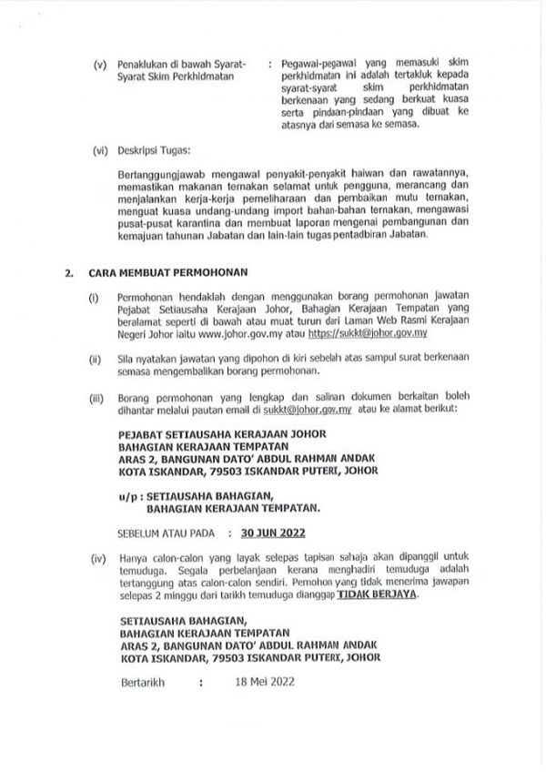 Iklan Jawatan Pejabat Setiausaha Kerajaan Johor • Portal Kerja Kosong