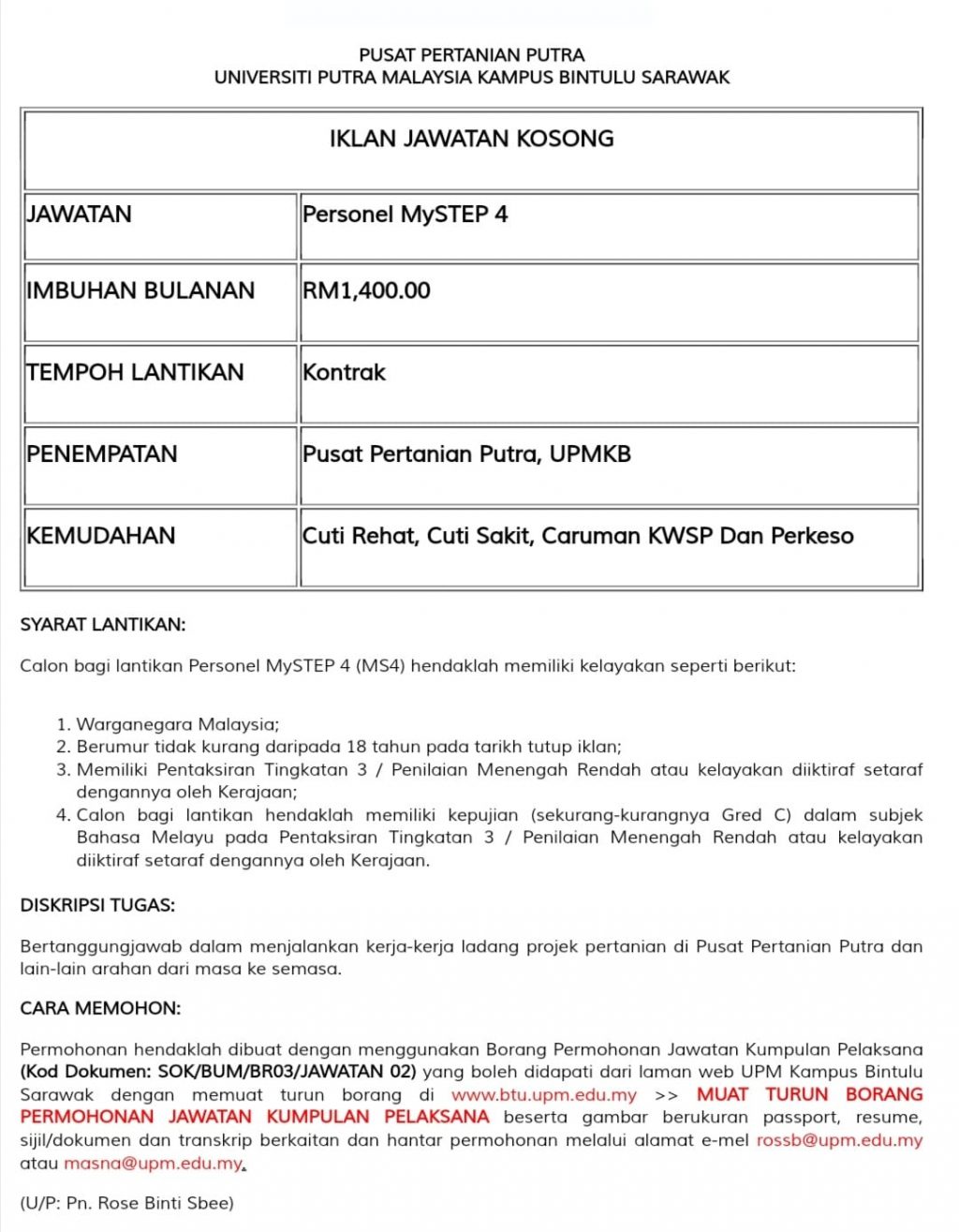 Iklan Jawatan Universiti Putra Malaysia (UPM) • Portal Kerja Kosong Graduan