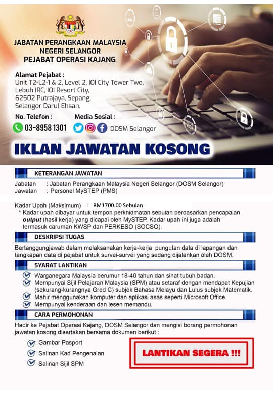 Iklan Jawatan Jabatan Perangkaan Malaysia Negeri Selangor • Portal ...