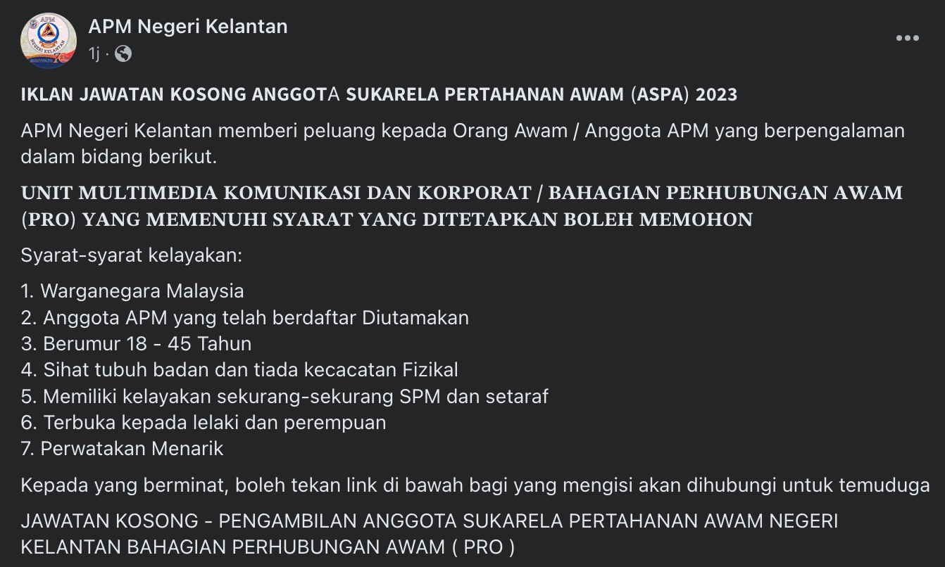 Iklan Jawatan Angkatan Pertahanan Awam (APM) • Portal Kerja Kosong Graduan