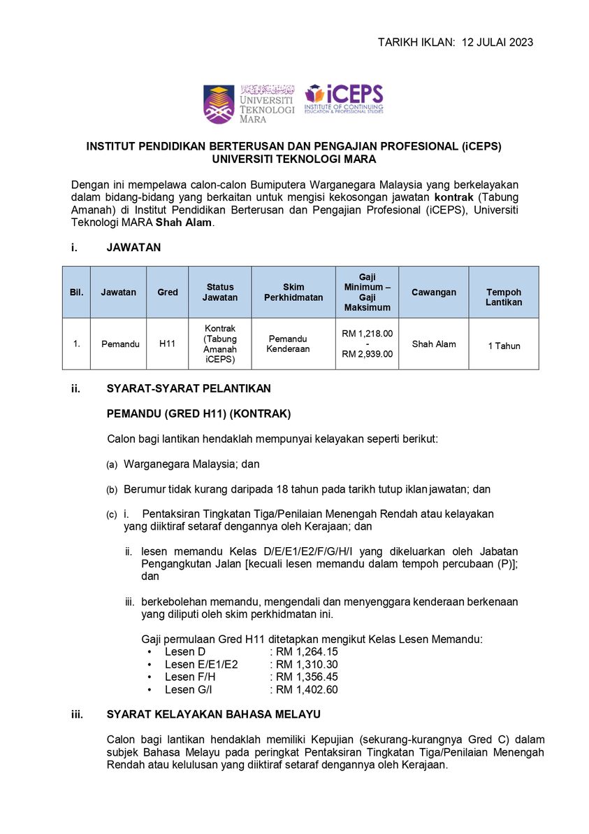 Iklan Jawatan Kosong Institut Pendidikan Berterusan Dan Pengajian Profesional Iceps Portal